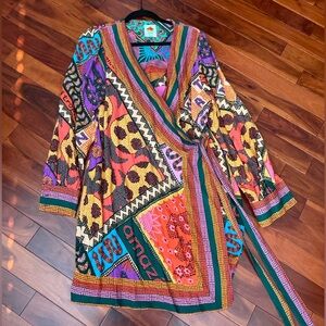 Farm Rio Size L Colorful Patterned Wrap Dress